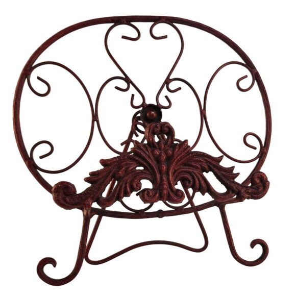 Red Scrolled Metal Decorative Plate Stand Holder Red Cast Iron Home Kitchen Art - Picture 11 of 15